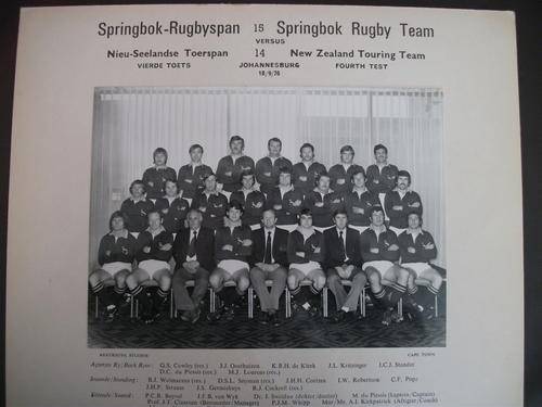 Original Springbok Rugby Team Photo Vs. New Zealand Touring Team 1976